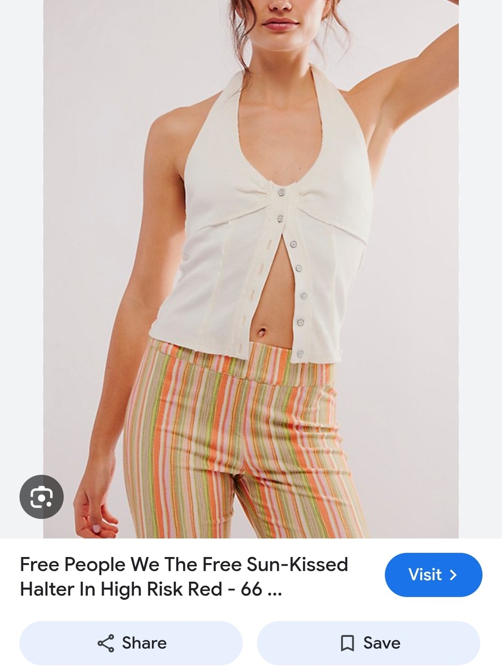 We The Free Cream Halter Button-Front Top